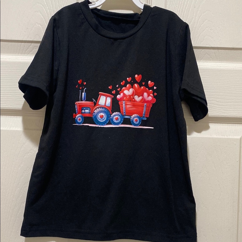 Kids Black T-Shirt with Red and Blue Tractor Design